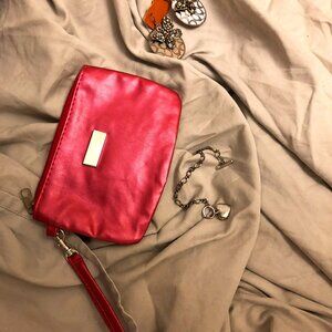 bundle magenta handbag, butterfly earring set, heart bracelet